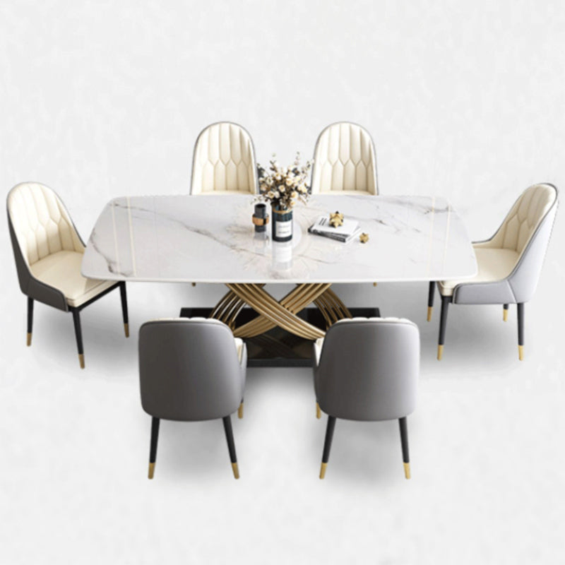 Glam Style Dining Sintered Stone Table Dining Rectangle Table with Metal Legs for Home