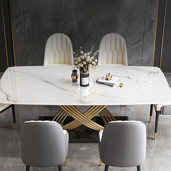 Glam Style Dining Sintered Stone Table Dining Rectangle Table with Metal Legs for Home
