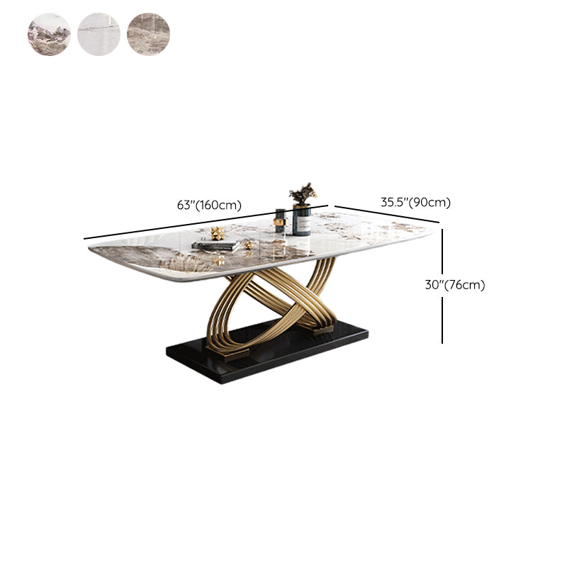 Glam Style Dining Sintered Stone Table Dining Rectangle Table with Metal Legs for Home