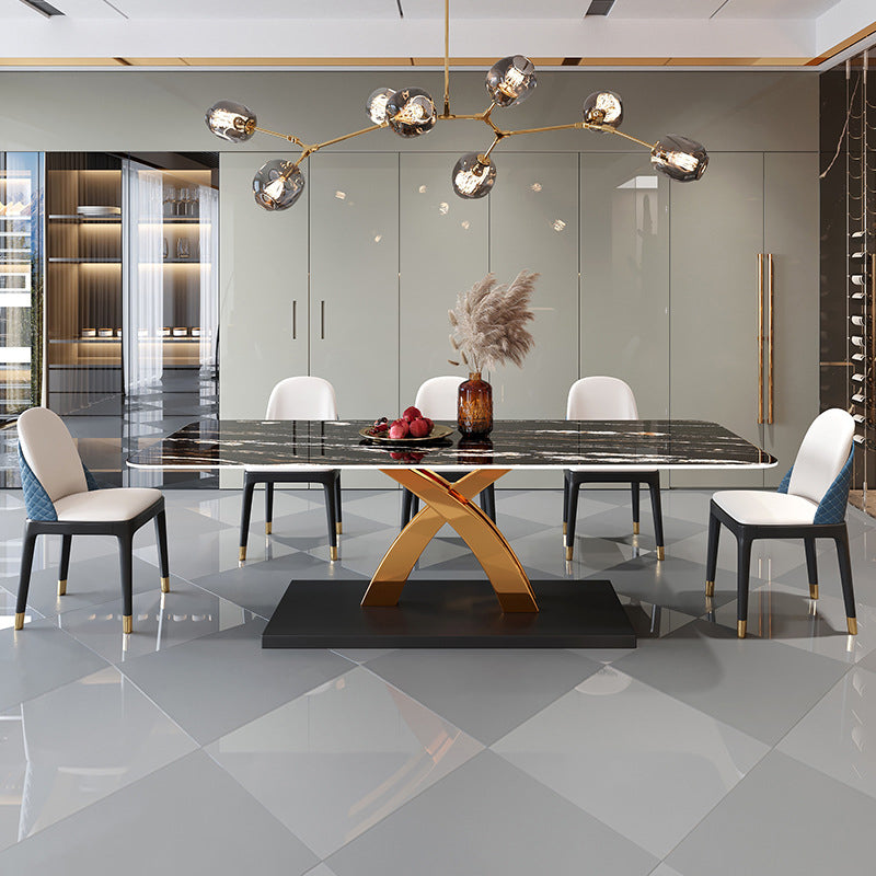 Glam Style Sintered Stone Table Rectangle Table with Metal Legs for Kitchen