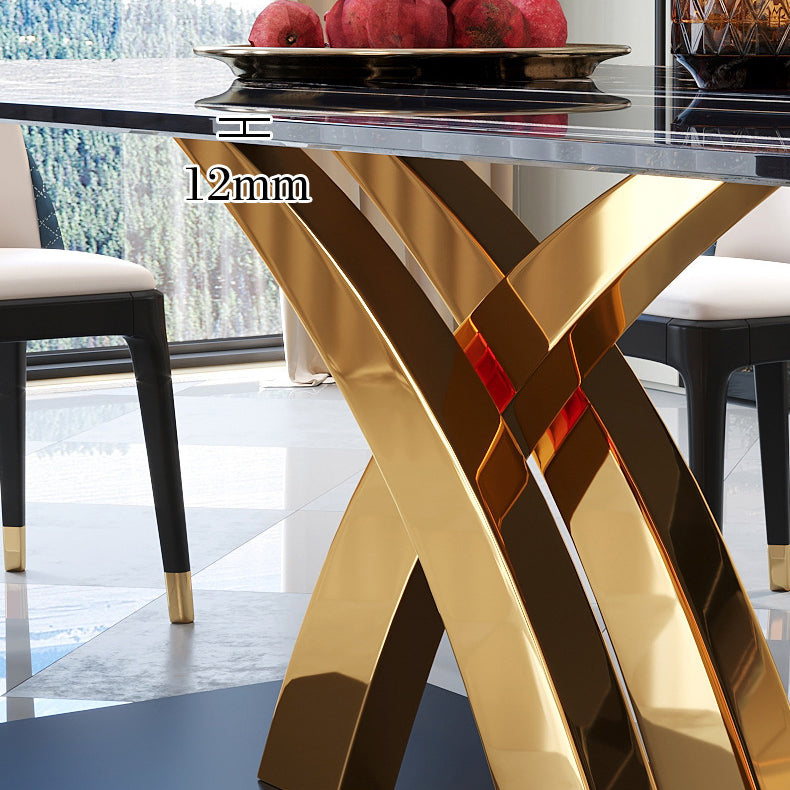 Glam Style Sintered Stone Table Rectangle Table with Metal Legs for Kitchen