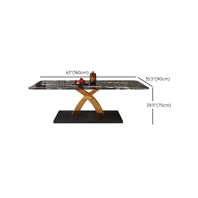 Glam Style Sintered Stone Table Rectangle Table with Metal Legs for Kitchen