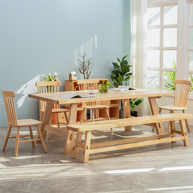 Rectangle Trestle Base Dining Table Modern Pine Wood Table for Kitchen