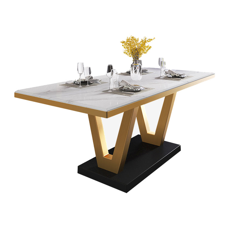 Glam Dining Stone Table Dining Rectangle Table with Metal Legs for Kitchen