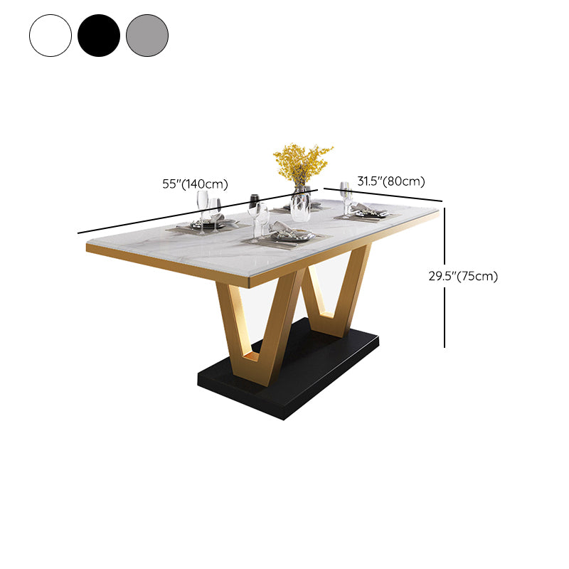 Glam Dining Stone Table Dining Rectangle Table with Metal Legs for Kitchen
