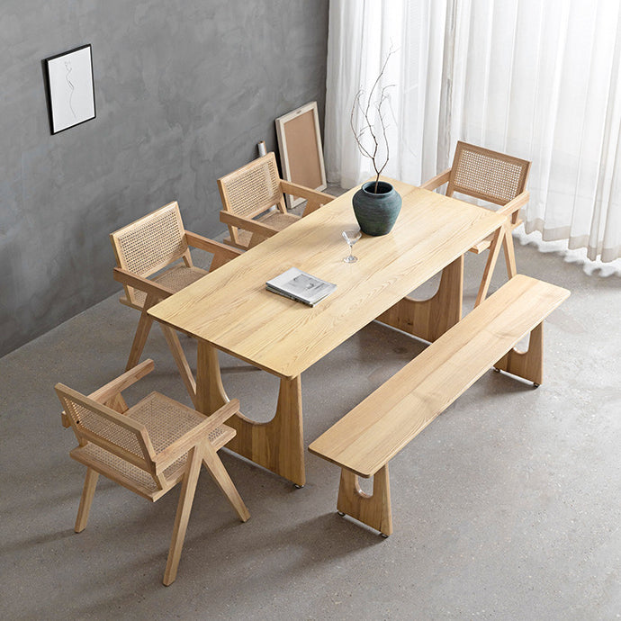 Rectangle Double Pedestal Dining Table Modern Pine Wood Table for Kitchen