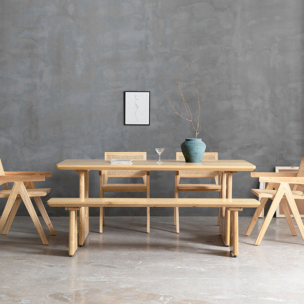 Rectangle Double Pedestal Dining Table Modern Pine Wood Table for Kitchen