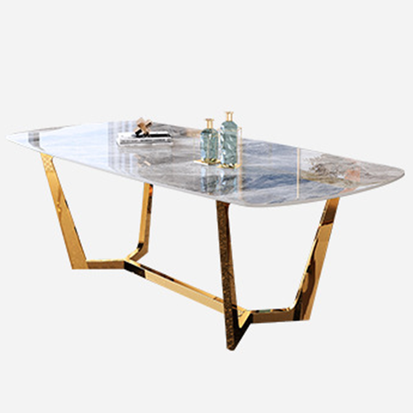 Glam Style Dining Sintered Stone Table Dining Rectangle Table for Kitchen
