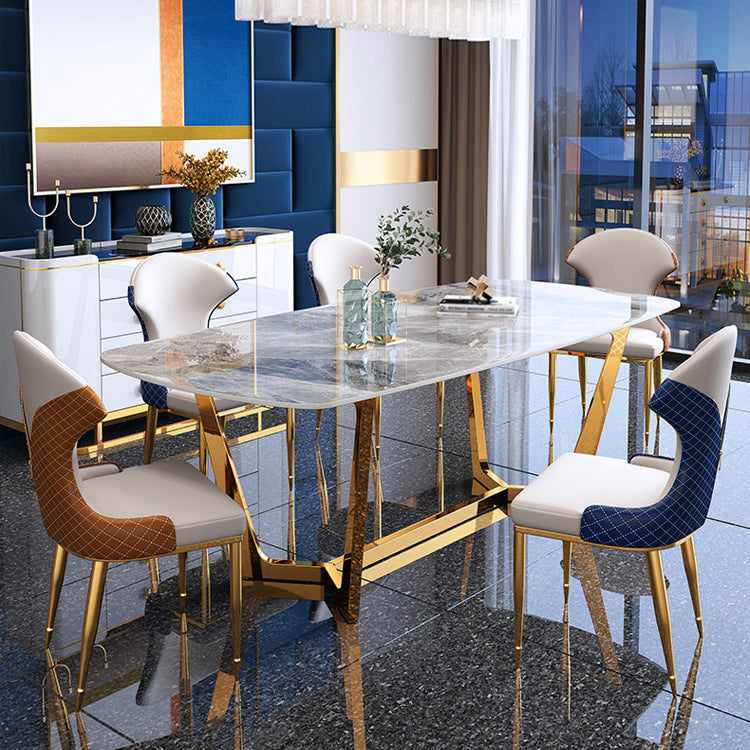 Glam Style Dining Sintered Stone Table Dining Rectangle Table for Kitchen