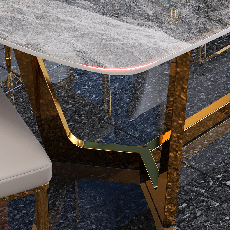 Glam Style Dining Sintered Stone Table Dining Rectangle Table for Kitchen