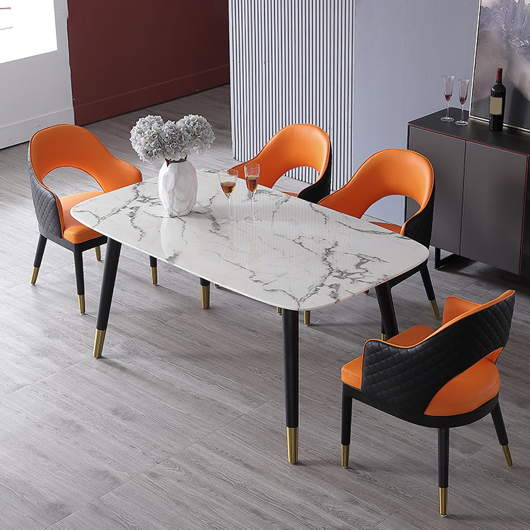 Glam Open Back Dining Armchair PU Leather Dining Chair for Home