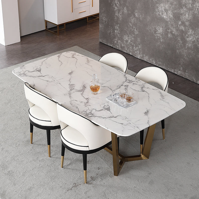 Glam Open Back Dining Armchair PU Leather Dining Chair with Solid Wood Legs