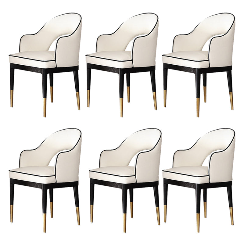 Glam Open Back Dining Armchair PU Leather Dining Chair with Solid Wood Legs