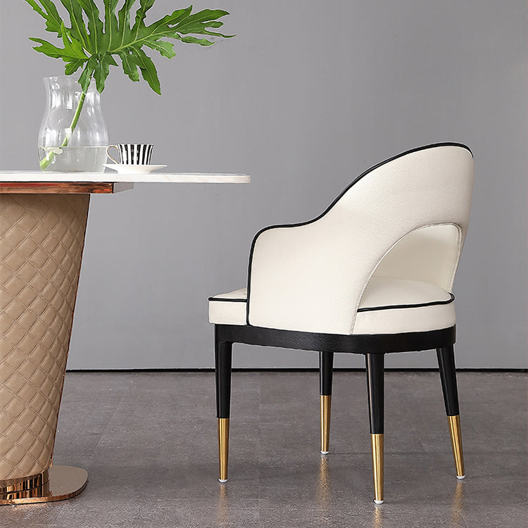 Glam Open Back Dining Armchair PU Leather Dining Chair with Solid Wood Legs