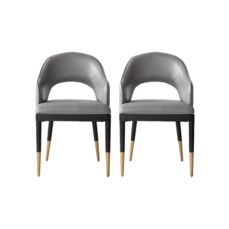 Glam Open Back Dining Armchair PU Leather Dining Chair with Solid Wood Legs