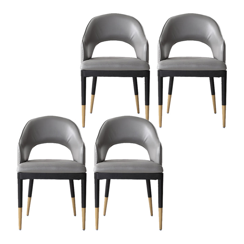 Glam Open Back Dining Armchair PU Leather Dining Chair with Solid Wood Legs