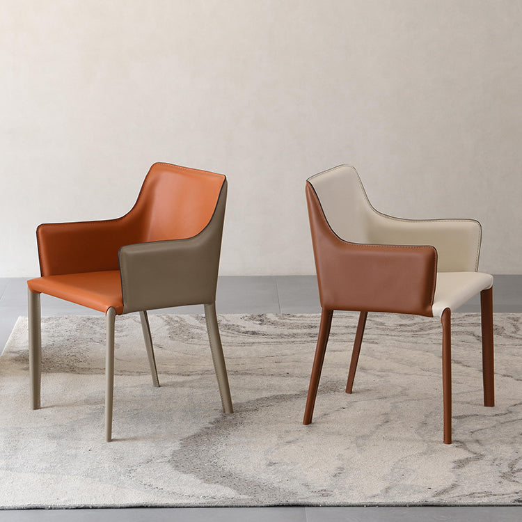 Upholstered Arm Chair Indoor Modern Faux Leather Dining Arm Chair with Metal Frame