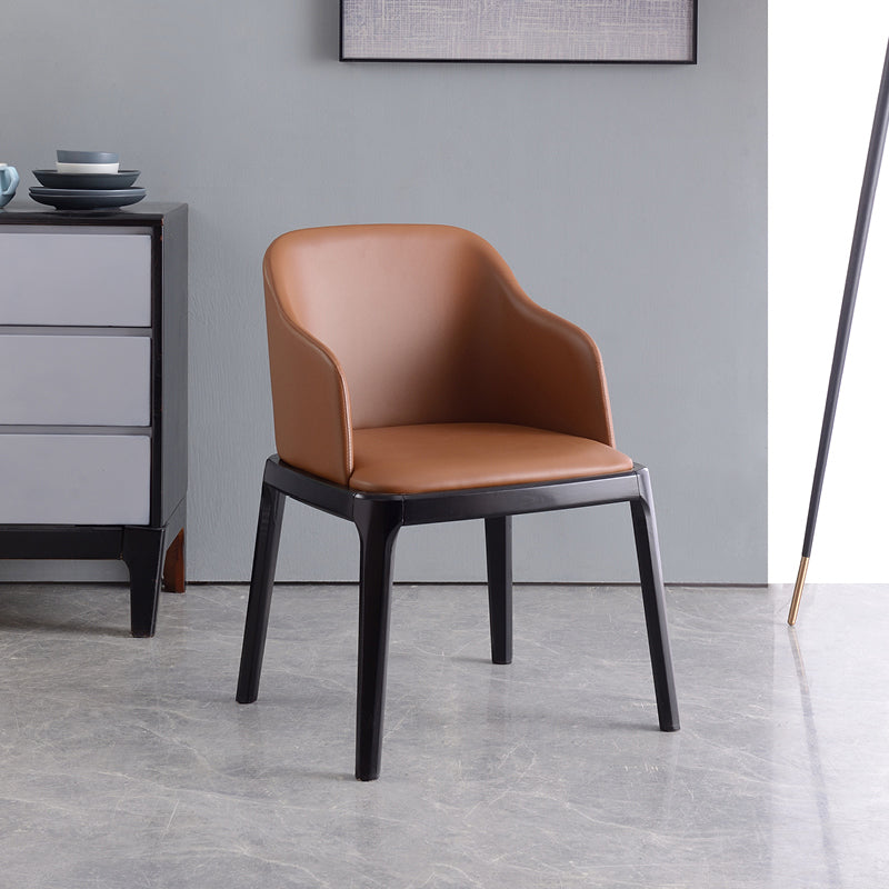 Contemporary Dining Arm Chair Faux Leather Dining Chair with Solid Wood Legs