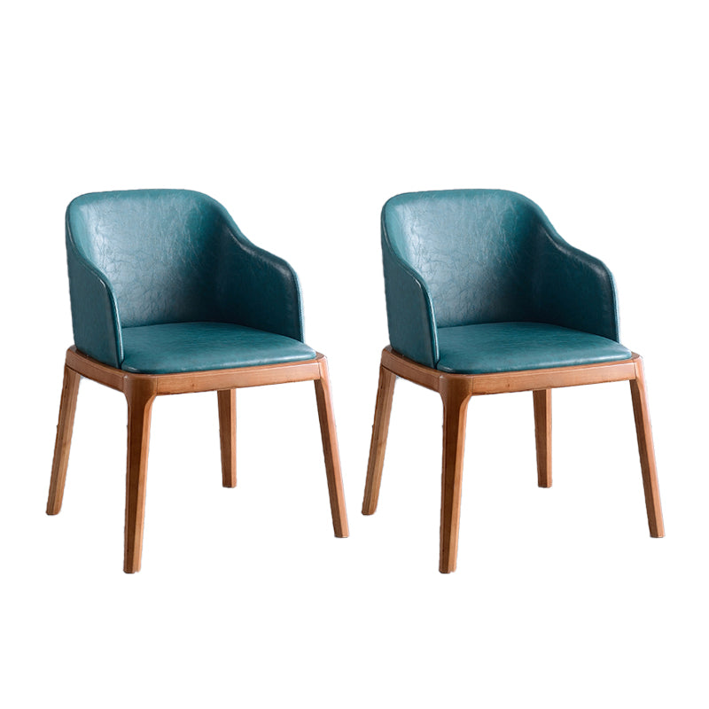 Contemporary Dining Arm Chair Faux Leather Dining Chair with Solid Wood Legs
