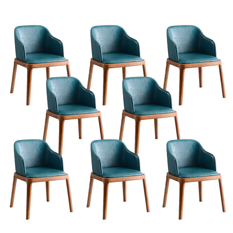 Contemporary Dining Arm Chair Faux Leather Dining Chair with Solid Wood Legs