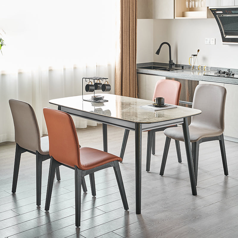 Indoor PU Leather Dining Chair Solid Wood Legs Dining Side Chair