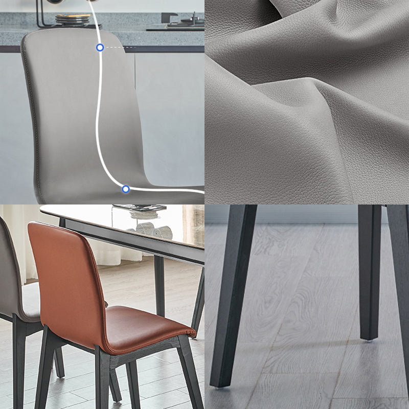 Indoor PU Leather Dining Chair Solid Wood Legs Dining Side Chair