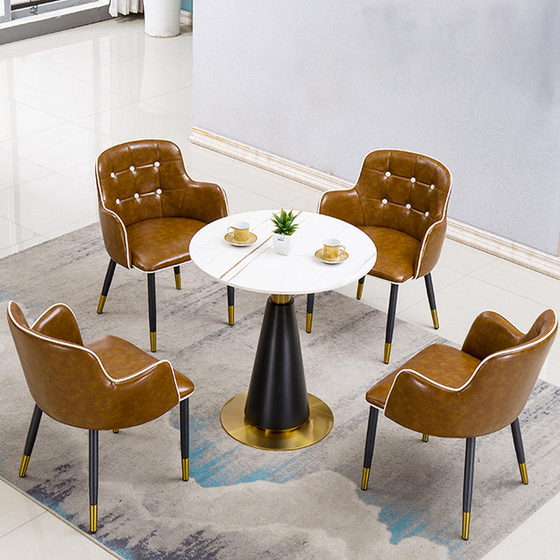 Glam Kitchen Dining Chairs Faux Leather Dining Arm Chair in Brown