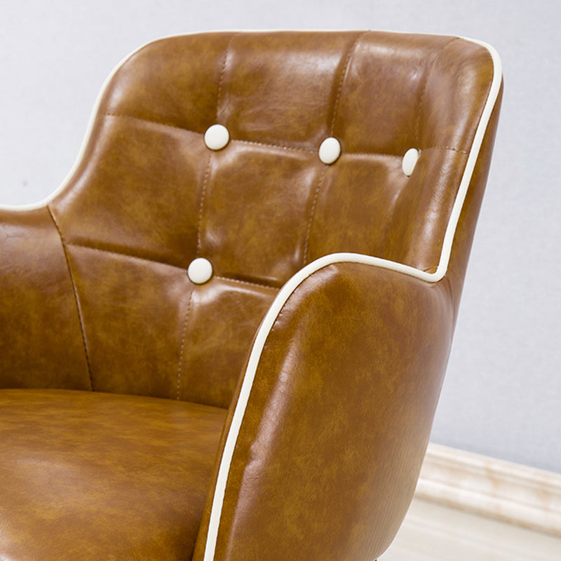 Glam Kitchen Dining Chairs Faux Leather Dining Arm Chair in Brown