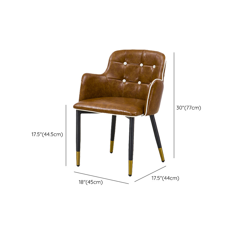 Glam Kitchen Dining Chairs Faux Leather Dining Arm Chair in Brown