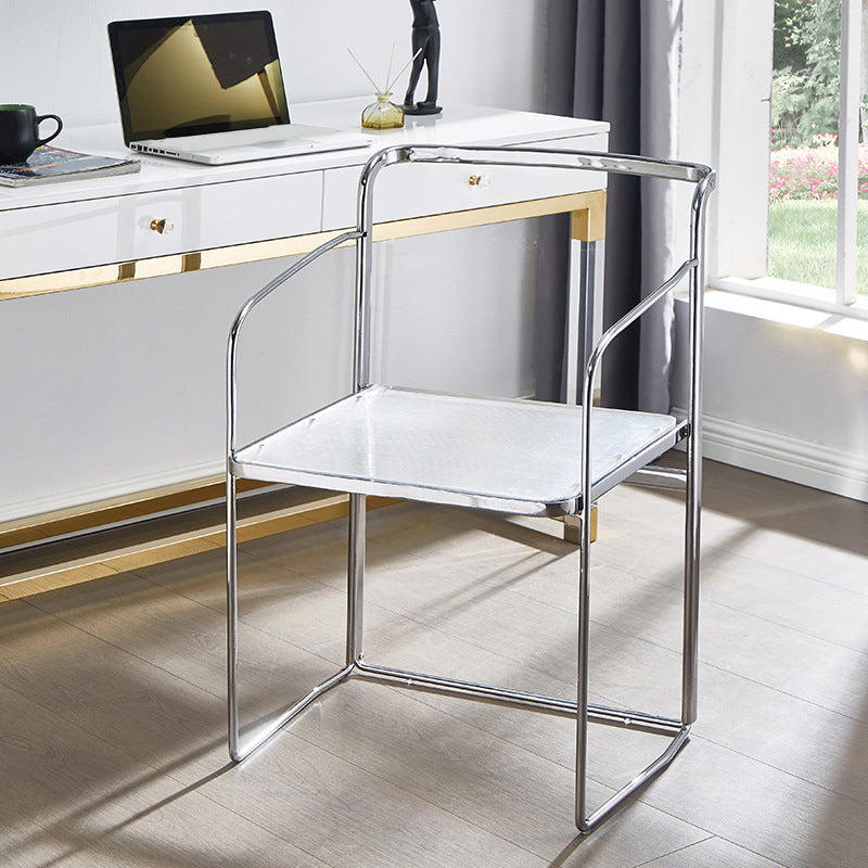 Metal Kitchen Dining Chairs Open Back Dining Side Chair in Silver