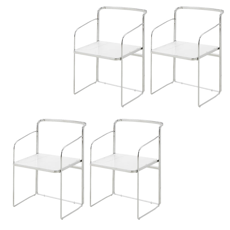 Metal Kitchen Dining Chairs Open Back Dining Side Chair in Silver