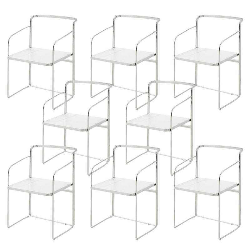 Metal Kitchen Dining Chairs Open Back Dining Side Chair in Silver