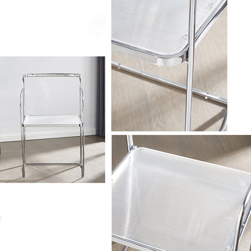 Metal Kitchen Dining Chairs Open Back Dining Side Chair in Silver