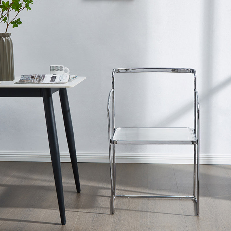 Metal Kitchen Dining Chairs Open Back Dining Side Chair in Silver