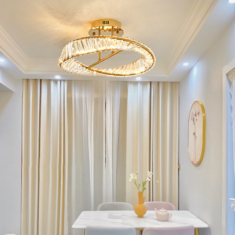 Linear Crystal 1 - Light Semi Flush Mount in Polished Gold Interior LED Ceiling Semi Flush