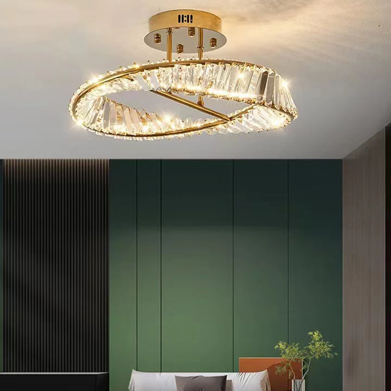 Linear Crystal 1 - Light Semi Flush Mount in Polished Gold Interior LED Ceiling Semi Flush