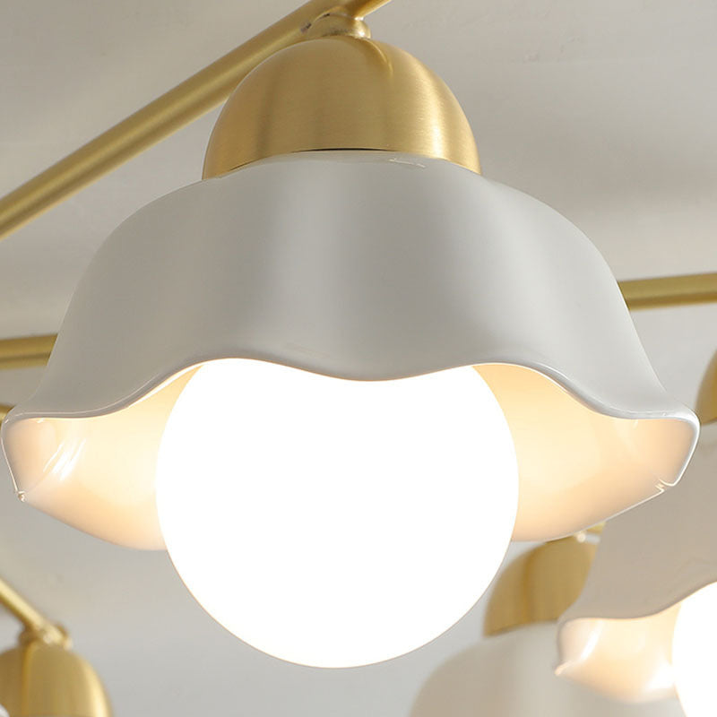 Contemporary Ceiling Lighting Gold and White Ceiling Mount Chandelier for Living Room