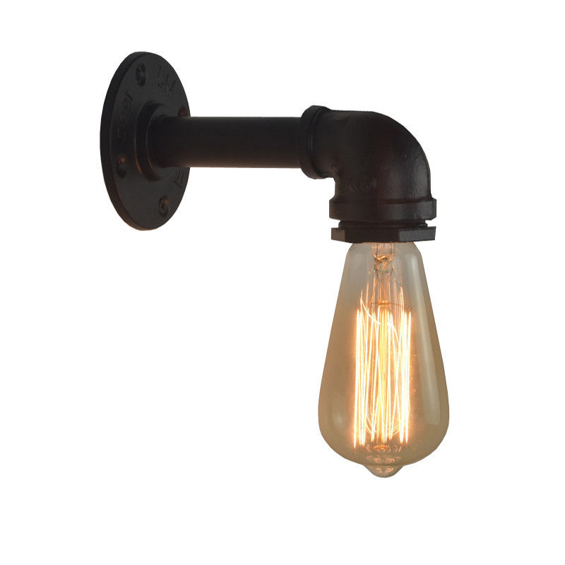 Industrial Style Pipe Shape Wall Sconce Metal 1 Light Sconces in Black for Bedroom