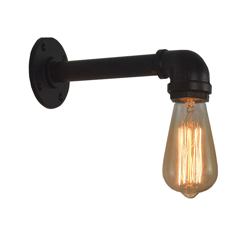 Industrial Style Pipe Shape Wall Sconce Metal 1 Light Sconces in Black for Bedroom