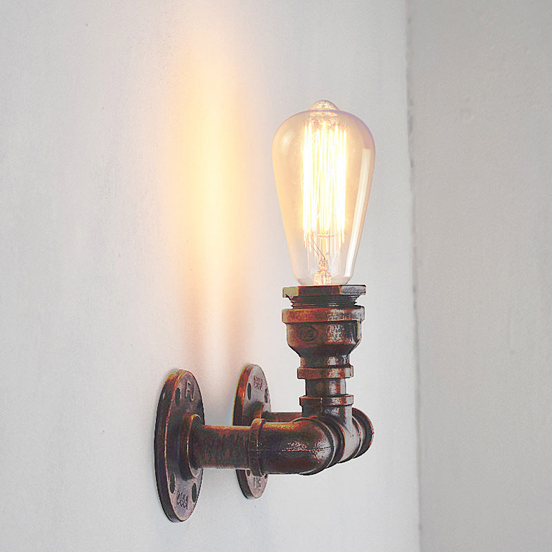 Industrial Style Pipe Shape Wall Sconce Metal 1 Light Sconces for Bedroom