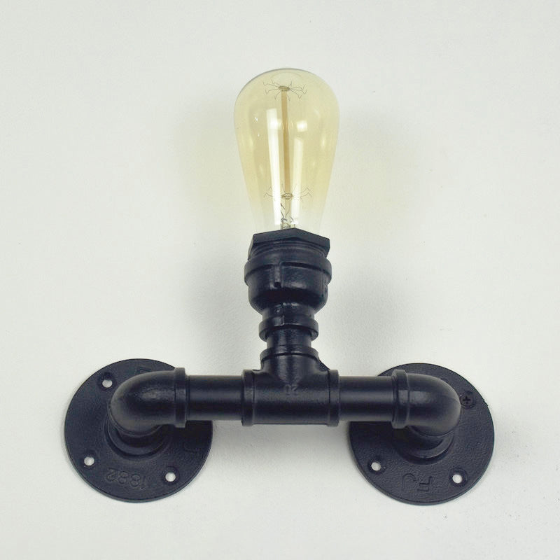 Industrial Style Pipe Shape Wall Sconce Metal 1 Light Sconces for Bedroom
