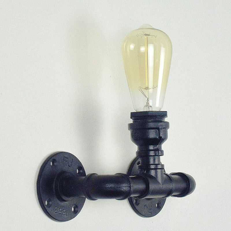 Industrial Style Pipe Shape Wall Sconce Metal 1 Light Sconces for Bedroom