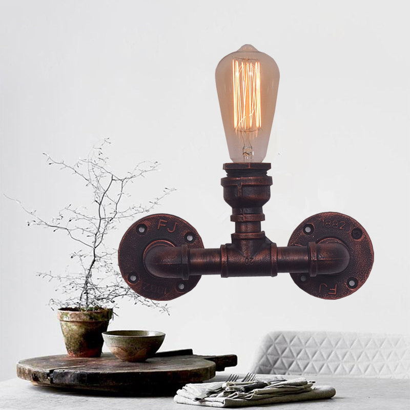 Industrial Style Pipe Shape Wall Sconce Metal 1 Light Sconces for Bedroom