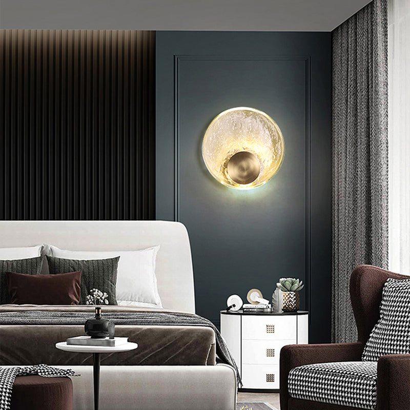 Modern Metal Wall Sconce Circle Shape Wall Light with Crystal Shade for Bedroom