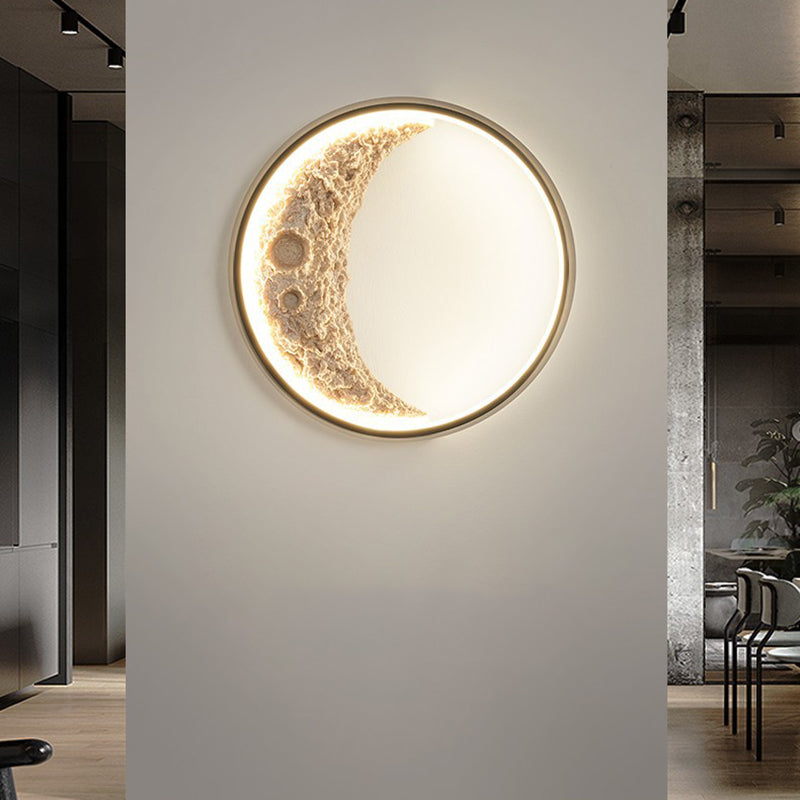 Modern Metal Wall Sconce Circle Shape Wall Light with Resin Shade for Bedroom