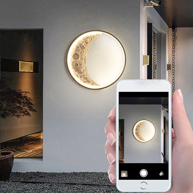 Modern Metal Wall Sconce Circle Shape Wall Light with Resin Shade for Bedroom