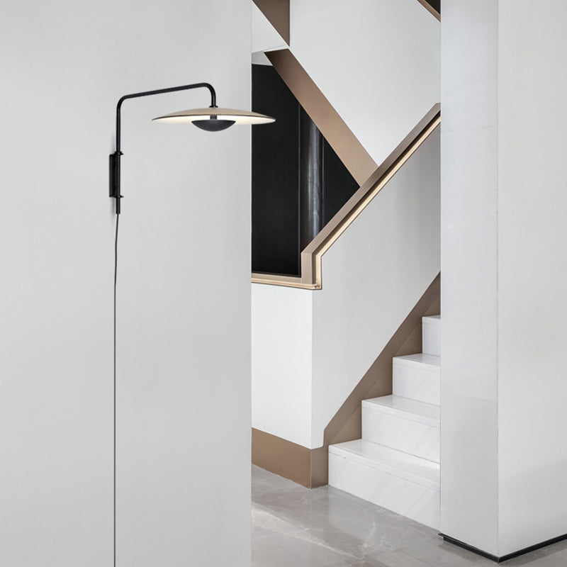 Modern Swing Arm Wall Sconce Circle Shape Wall Light with Metal Shade for Bedroom