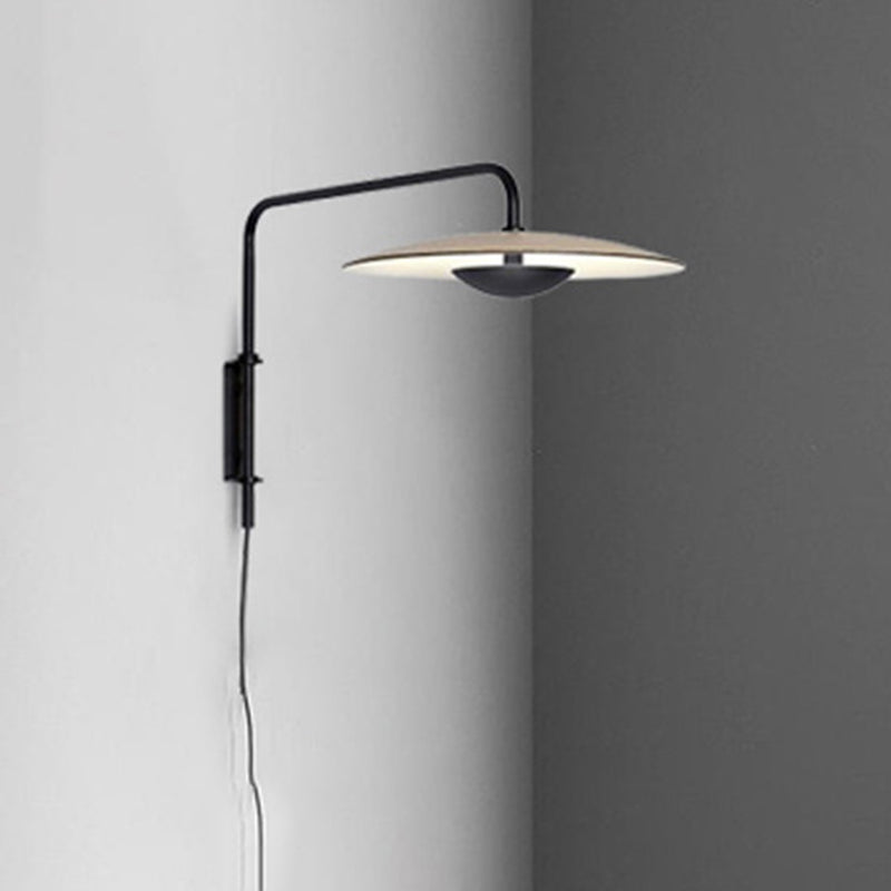 Modern Swing Arm Wall Sconce Circle Shape Wall Light with Metal Shade for Bedroom