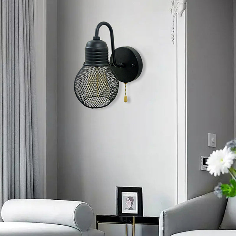 Industrial Wall Sconce Ball Shape Wall Light with Metal Shade for Bedroom