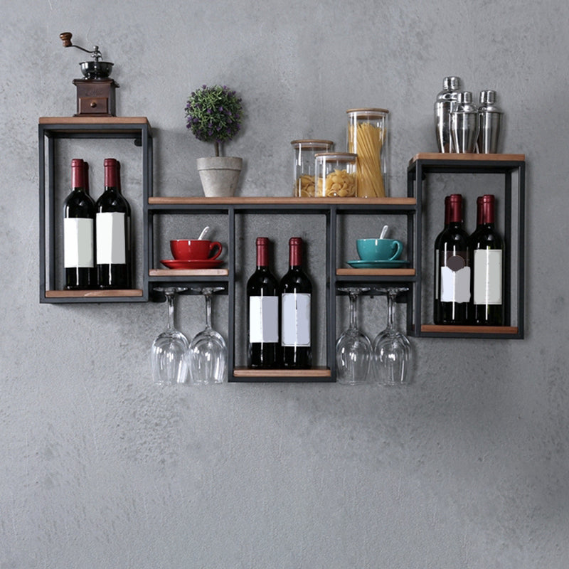 Industrial Metal Wine Holder Rack Wall Mounted Wine Jail with Shelf